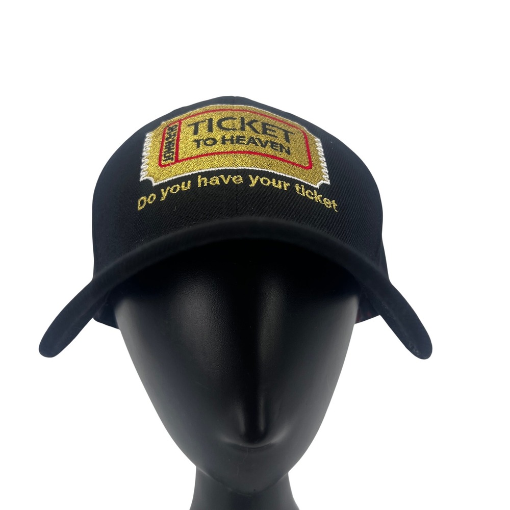 Big Bear 'Ticket to Heaven' NWOT Baseball Cap Sticky Tab John 3:16 Jesus Black